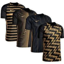 Nike ClubZone Trikotsets Sonderedition In Schwarz / Gold: Trikot (4 Versch. Design) + Shorts + Stutzen (Gr. S - XXL; 30 - 50)