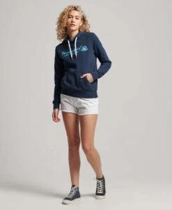 Superdry Damen Venue Hoodie Marineblau/Orange/Grau