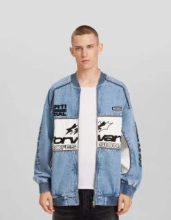 Bomberjacke Aus Denim Mit Racing-Print
