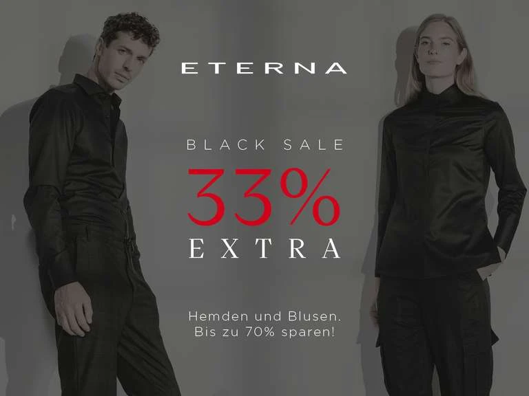 ETERNA - BLACK WEEK SALE 2023: - 33 % EXTRA Auf Black Sale-Kategorie (u.a. Auf Blusenkleider, Hemden, Strick-Pullover) 1 ETERNA - BLACK WEEK SALE 2023: - 33 % EXTRA Auf Black Sale-Kategorie (u.a. Auf Blusenkleider, Hemden, Strick-Pullover)