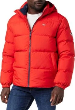 Tommy Jeans Herren Daunenjacke Essential Down Winter (Rot) (XS,S,L,XL, XXL)