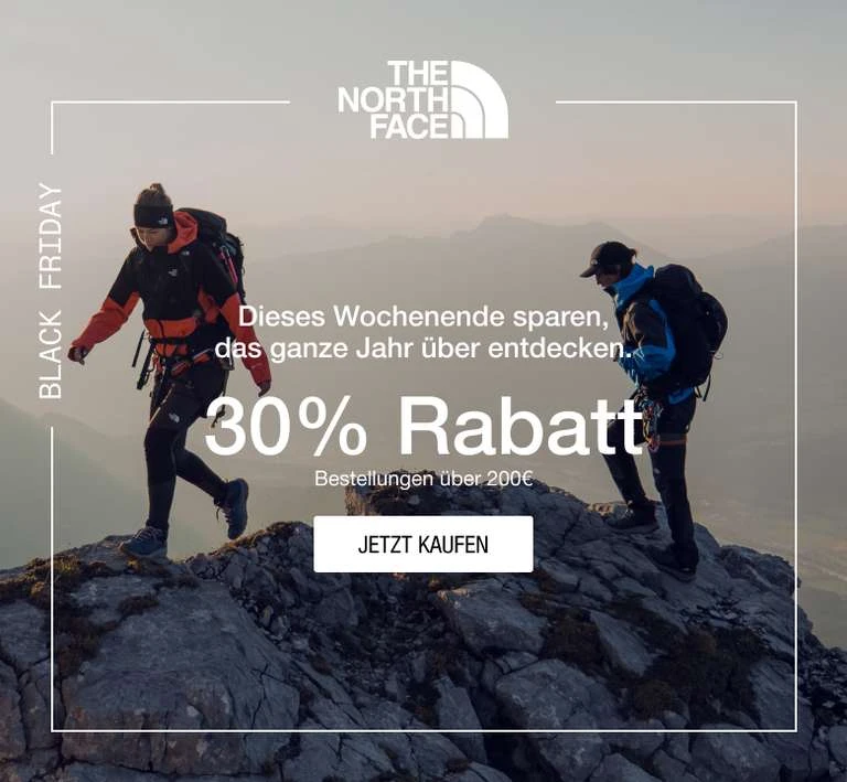 The North Face - Black Friday 2023: 30 % Rabatt Auf Bestellungen über 200 € (Schuhe, Koffer, Wendejacken Etc.) 1 The North Face - Black Friday 2023: 30 % Rabatt Auf Bestellungen über 200 € (Schuhe, Koffer, Wendejacken Etc.)