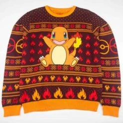 Weihnachten Im Pokemon-Look: Glumanda Gestrickter Weihnachtspullover (Gr. XS - XXL; Offiziell Lizenziert; 100% Baumwolle)