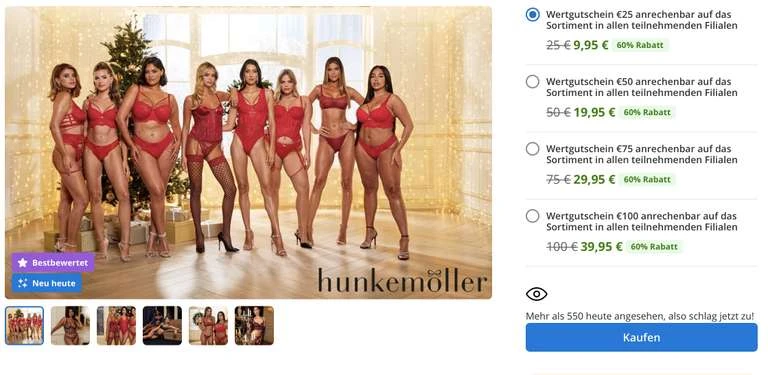 Hunkemöller Wertgutscheine Mit Rabatt, Z.B. 25€ Für 9,95€ (MBW 37,50€) 1 Hunkemöller Wertgutscheine Mit Rabatt, Z.B. 25€ Für 9,95€ (MBW 37,50€)