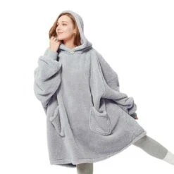 Hoodie Decke Mit Ärmeln Deckenpullover - Tragbare Decke Zum Anziehen Als Geschenke Für Frauen Damen, Warm Kuschelpullover Grau 95x85 Cm
