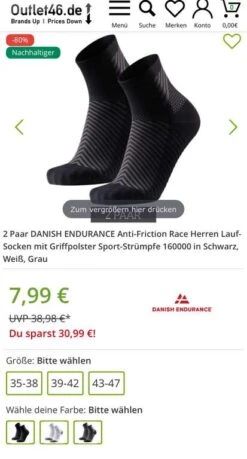 2 Paar DANISH ENDURANCE Anti-Friction Race Herren Lauf-Socken Mit Griffpolster In Schwarz, Weiß, Grau Ab 8 Paar 32 Eur (Versand Kostenlos)